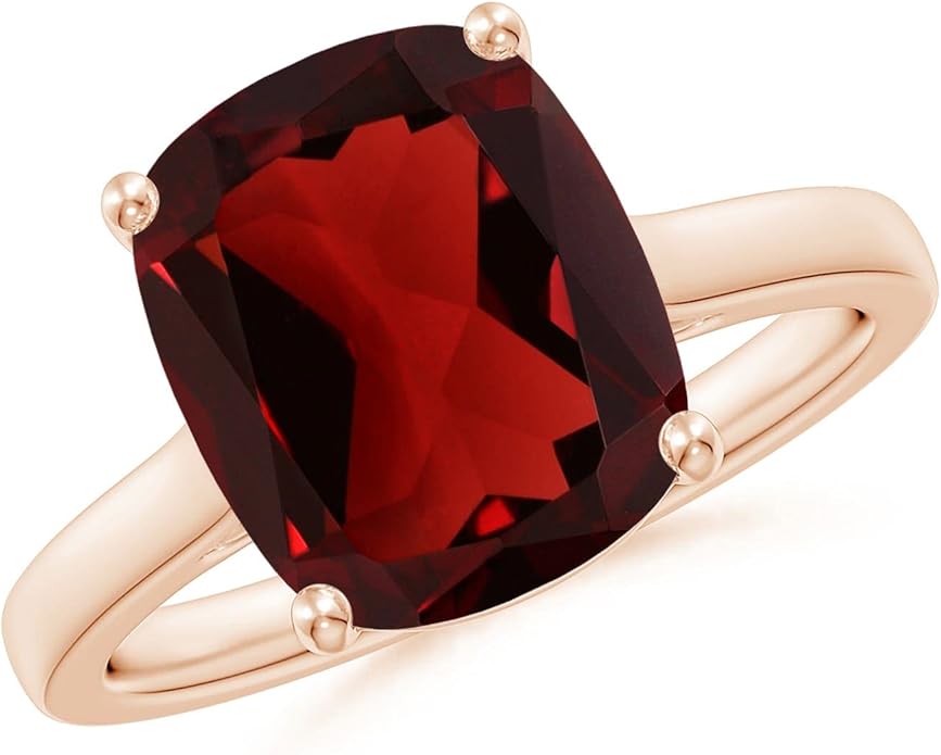 Angara Cushion Garnet Solitaire Ring in Sterling Silver/14K Solid Gold/Platinum | Natural Garnet Solitaire Ring for Women | January Birthday, Anniversary, Gemstone Jewelry Gift