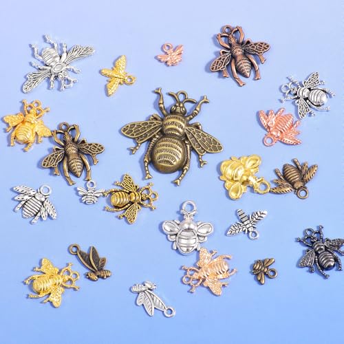 stino 100g Metal Pendant Charms for Jewelry Making, Bulk Silver & Gold Plated Charms for Braclet Necklace Crafts, Animal Plant Flower Pet and so on - color: Bee Silver & Gold