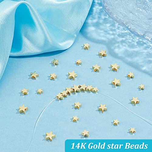 PH PandaHall 64pcs 14K Gold Star Beads, 4 Sizes Brass Star Spacer Beads Long Lasting Loose Beads for Necklace, Bracelet, Earring Jewelry DIY Craft Valentine, Mothers Day, Thanksgiving