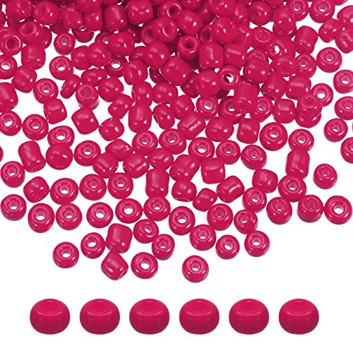 HARFINGTON 2000Pcs Small Glass Beads 6/0 4mm Loose Tiny Round Small Beads for Bracelet Earring Rings Jewelry Making, Dark Fuchsia - color: Dark Fuchsia