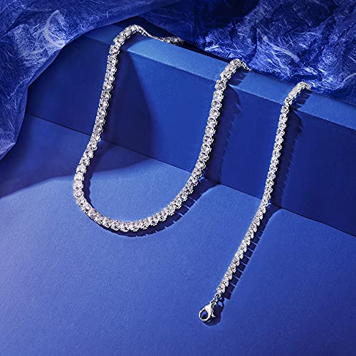 Tewiky Layered Necklaces for Women Non Tarnish- Chunky 14k Gold Plated Herringbone/Snake/Rope/Box/Cuban Link Chain for Women Waterproof Layering Stack Choker Necklace Trendy Dainty Tarnish Free Jewelry Set - color: Tennis Necklace Set Silver
