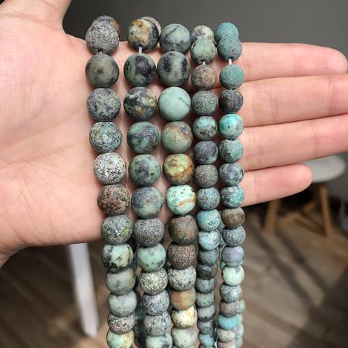 48pcs Natural Matte Africa Turquoise Gemstone Beads，8mm Frosted Round Loose Stone Beads for Jewelry Making DIY Earring Bracelet Necklace Crafts - color: Africa Turquoise, size: 8mm