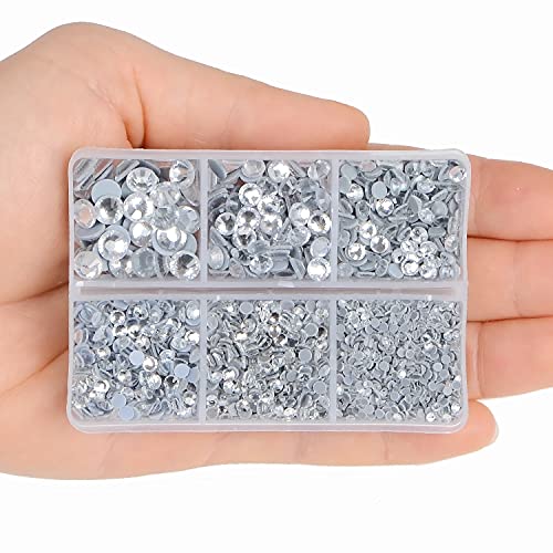 4000pcs Mixed Size Hot Fix Round Crystals Gems Glass Stones Hotfix Flat Back Rhinestones (Clear Crystal) - color: Clear Crystal, size: 4000 Count (Pack of 1)