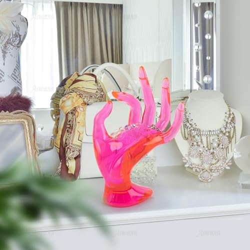 AUEAR, 1 Pack Hand Form Jewelry Display Holder OK Shape Stand Support for Bracelet Ring Watch Key Home Organization Pink
