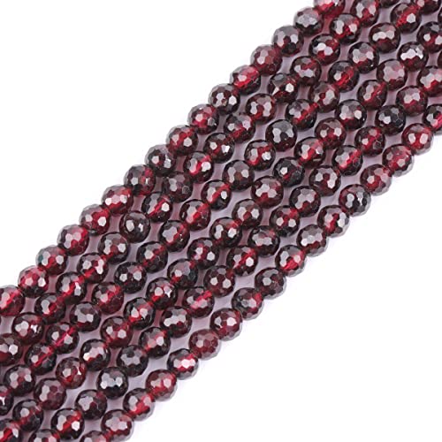 GEM-Inside Natural 4mm AAA Red Garnet Gemstone Faceted Round Stone Loose Beads Crystal Energy Power for Jewelry Making 15"