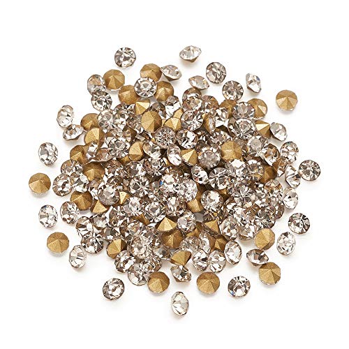 Fashewelry 3mm Pointed Back Clear Glass Rhinestone 1440pcs Mini Crystal Diamante Gems Gold Plated for Nail Art Craft Replacing Jewelry - color: Clear, Golden Back, size: 3mm-Glass