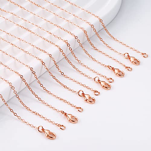 ALEXCRAFT Wholesale 12PCS Rose Gold Plated Solid Brass Chain Finished Flat Cable Chains Bulk for Jewelry Making (26"(2.0MM) - color: Rose Gold, size: 26 inch-0.079 inch