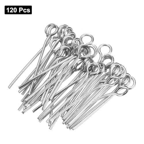MECCANIXITY 120pcs Stainless Steel Eye Pins 0.6mm/24 Gauge 15mm Earring Flat Headpins for Jewelry Making Supplies Jewelry Findings, DIY Craft, Necklace, Silver