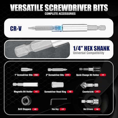 WORKPRO 455-Piece Drill Bit Set and Screwdriver Bit Set, Titanium Twist Drill Bits, Drywall Screws with Double Sided Storage Case, for Wood Metal Plastic Concrete Masonry - style: 455 PCS