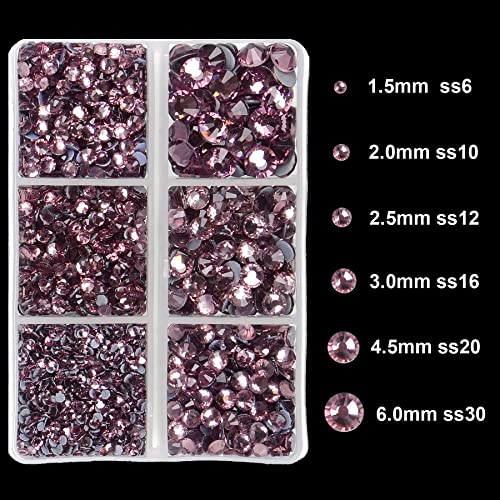 4000Pcs Mixed Size Hot Fix Round Crystals Gems Glass Stones Hotfix Flat Back Rhinestones (Light Amethyst) - color: Light Amethyst, size: 4000 Count (Pack of 1)