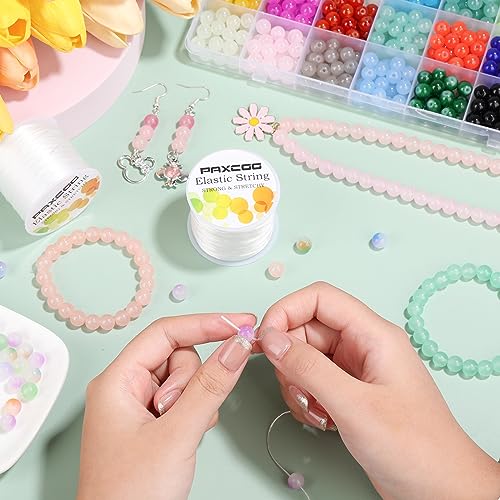 PAXCOO 12 Rolls Elastic String for Bracelets, Stretch Magic Elastic String Bead Cord Jewelry Thread for Bracelet, Necklaces, Clay Beads, Pony Beads (White) - size: 12 Pack