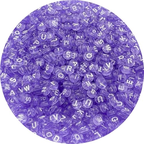 1000pcs Round Letter Beads 4x7mm Acrylic Alphabet Beads Spacer Beads for Jewelry Making Bracelets Necklace Earring Key Chains DIY Craft(G-White Letter Purple Bead) - color: G-White Letter Purple Bead