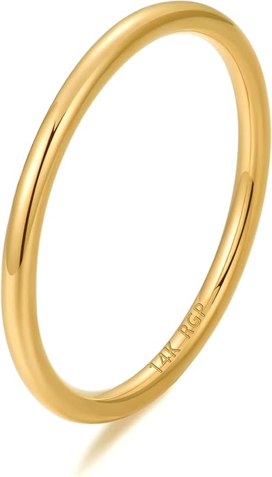 NOKMIT 1mm 14K Gold Filled Rings for Women Girls Thin Gold Ring Dainty Cute Stacking Stackable Thumb Pinky Band Non Tarnish Comfort Fit Size 4 to 11 1PC/2PCS/3PCS