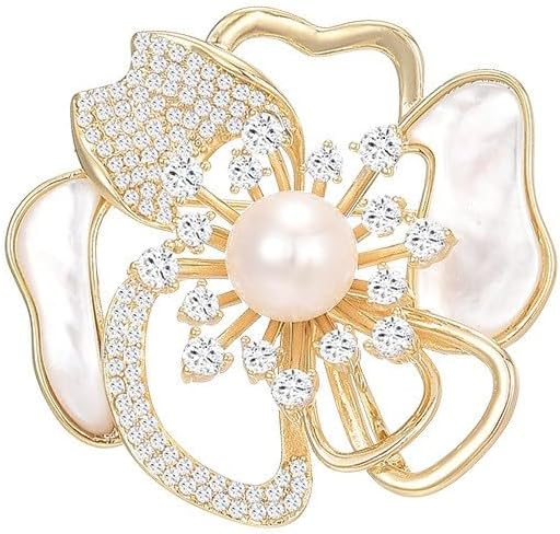 Rhinestone Flower Brooch Austrian Crystal Flower Pin 18k Gold Plated Floral Brooch Lapel Pin Jewelry Mother's Day Birthday Gifts for Mom Wife