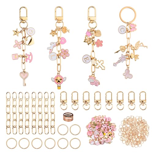 HOMAR 105Pcs DIY Keychain Making Kit Bag Charm Jewelry Chain Making 30 Pink Charms 8 Keychain Clips with Key Ring 8 Extender Chains 50 Jump Ring for DIY Craft Gifts - color: Pink-105PCS