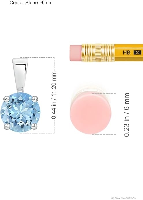 Angara Natural Aquamarine Solitaire Pendant for Women | Round Aquamarine Solitaire Pendant Necklace in 14K Solid Gold/Silver/Platinum With 18" Chain | March Birthday, Gemstone Jewelry Gift