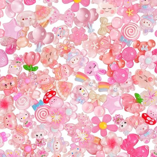 70 Pcs Resin Charms Slime Pink Charms Cute Embellishments Bulk Mixed Ornament Decorations Accessories