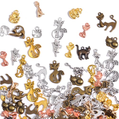 stino 100g Metal Pendant Charms for Jewelry Making, Bulk Silver & Gold Plated Charms for Braclet Necklace Crafts, Animal Plant Flower Pet and so on - color: Cat Bronze Glod