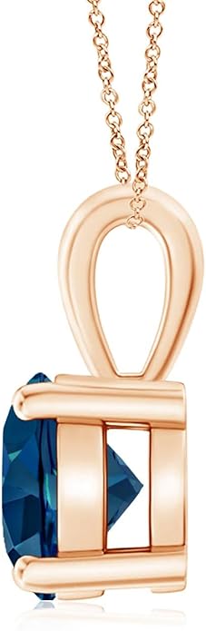 Angara Natural Blue Topaz Solitaire Pendant for Women | Classic Prong-Set Round Blue Topaz Pendant in 14K Solid Gold/Silver/Platinum With 18" Chain | December Birthday, Gemstone Jewelry Gift