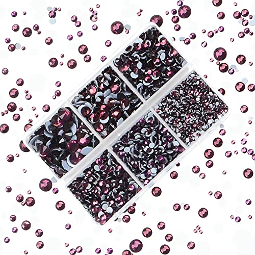 4000Pcs Mixed Size Hot Fix Round Crystals Gems Glass Stones Hotfix Flat Back Rhinestones (Amethyst) - color: Amethyst, size: 4000 Count (Pack of 1)