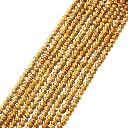 FASHEWELRY 10 Strands 3mm Golden Plated Glass Beads Rondelle Crystal Glass Spacer Beads Faceted Briolette Bead for DIY Necklace Bracelet Jewelry Making Gift - color: Golden Plated, size: 3mm
