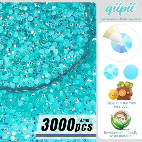 qiipii 3000PCS 4mm Aquamarine AB Resin Rhinestones Lake Blue Flatback Jelly Stones Bulk SS16 Water Blue Diamonds Gems Charms Supplies for Nails Face Eyes Makeup Body Tumblers DIY Crafts Clothes Shoes - color: Aquamarine Ab, size: 4mm Bulk