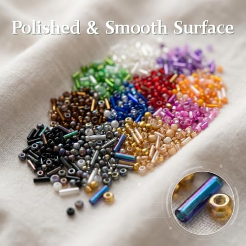 Jabrand 12 Colors Seed Beads and Bugle Beads Kit, 120g/6000pcs Mixed Craft Glass Beads for Bracelets Jewelry Making Clothing DIY