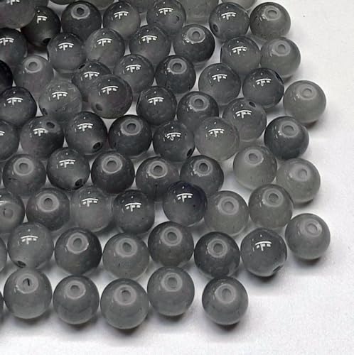 200PCS Glass Beads 8mm Glass Beads for Bracelets Necklaces Jewelry Making DIY Crafts (Dark Grey) - color: 4Dark Grey
