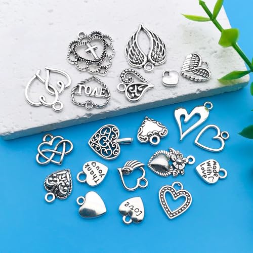 Youdiyla 80pcs Alloy Ancient Silvery Love Series Pendant Jewelry Making DIY Keychain Earrings Pendant Various Design Charms for Jewelry Making Bracelets Necklace (SN917) - color: SN917
