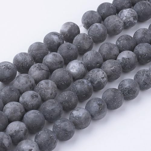 45Pcs Natural Black Larvikite Bead 8mm Round Natural Gemstone Beads Frosted Spacer Loose Bead for DIY Craft Bracelet Necklace Earrings Jewelry Making Supplies - color: Natural Black Larvikite