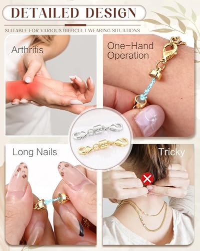 GEMQUEEN Magnetic Necklace Clasps and Closures with Double Lobster Clasp : 14K & White Gold Plated Magnet Jewelry Layering Clasps for Necklaces Multi Magnets Bracelet Helper Necklace Extenders 4PCS - color: 14K & White Gold Plated -4PCS