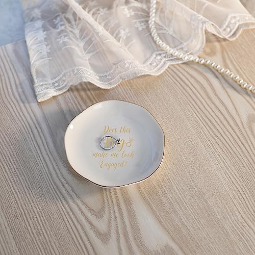 HOME SMILE Engaged Ring Dish-Does This Ring Make Me Look Engaged Trinket Dish- Engagement Gifts for Women,Ceramic White - style: Does This Ring Make Me Look Engaged