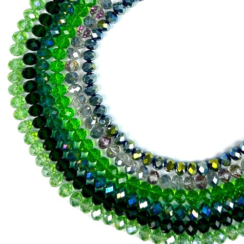 390pcs Glass Beads for Bracelets Making, 8mm Green Series Faceted Crystal Loose Bulk Beads for Earring Necklace Jewelry Crafts DIY Suncatchers - color: Green