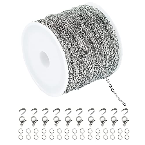 UMAOKANG 65 Feet Silver Jewelry Chains for Jewelry Making Flat Cable Chain Link Spool DIY Craft Earring Bracelet Necklace Chain Bulk with Lobster Clasps Jump Rings Pinch Clip Clasp - color: Steel Cross