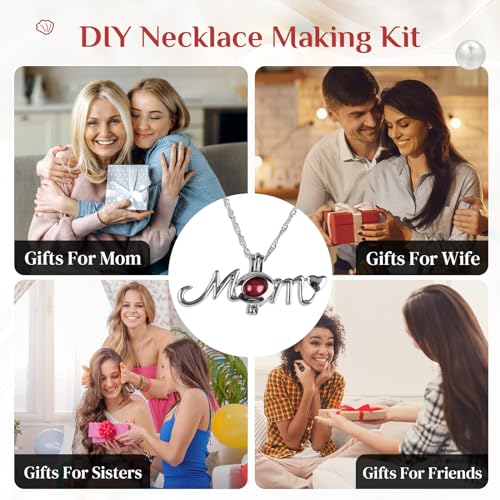 MilkyWay Wish Pearl Necklace Kit, DIY Necklace Making Kit, lotus Necklace Cage Locket Cultured Pearl in Oyster Set, 16.9", Surprise Gift For Wife, Girlfriend,Mother - color: MOM