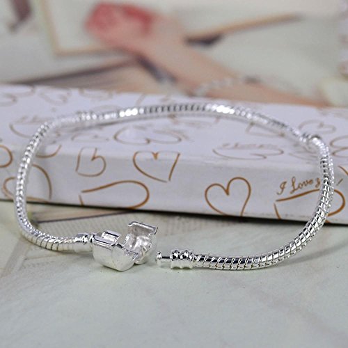 RUBYCA 5pcs 6.3" White Silver Plated Clasp European Snake Chain Charm Bracelet fit Charm Beads DIY - color: White Silver, size: 16 CM