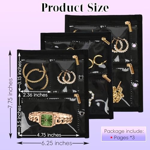 Travel Jewelry Organizer Case,Jewelry Bags Jewelry Storage Book Binder with Clear Zipper Velvet Pouch for Traveling,Earrings, Rings, Necklace, Bracelet (Inner Pages, 3 PCS) - color: Inner Pages,Black,3 PCS