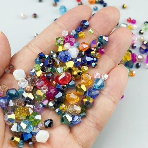 500pcs 4mm Bicone Crystal Glass Beads Faceted Bicone Crystal Beads Bulk Glass Spacer Beads for Bracelets Necklace Pendants Earrings DIY Jewelry Craft Making(Black AB) - color: Black AB, size: 4mm