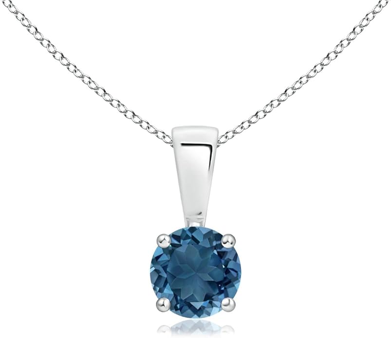 Angara Natural Blue Topaz Solitaire Pendant for Women | Classic Prong-Set Round Blue Topaz Pendant in 14K Solid Gold/Silver/Platinum With 18" Chain | December Birthday, Gemstone Jewelry Gift