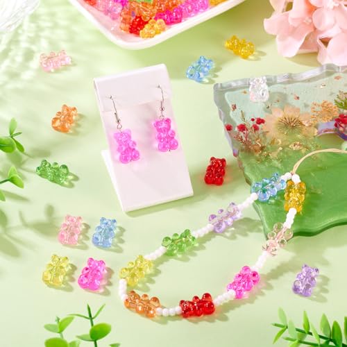 150Pcs Acrylic Gummy Bear Beads Clear Fake Gummy Bear Cute Candy Animal Kandi Bracelet Beads Flat Back Cabochons for Crafts DIY Jewelry Making Supplies 10 Colors 18x12mm - color: 11 Colors