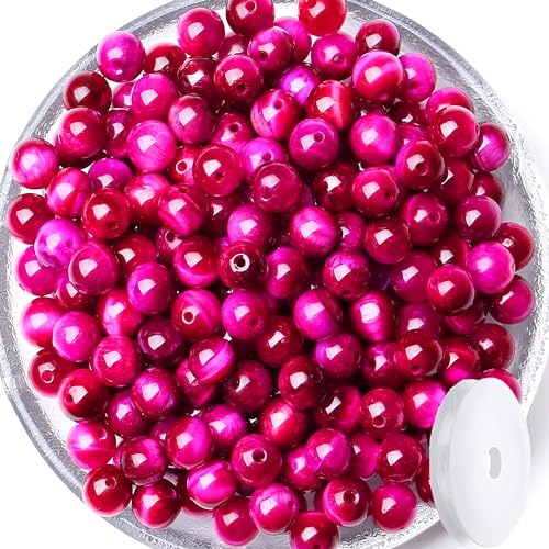 QINJIEJIE 60PCS Magenta Tiger Eye Beads 8mm Stone Beads Round Loose Gemstone Bead for Bracelet Beading Crystal Jewelry Making DIY Necklace Earrings 0.32" - color: Magenta Tiger's Eye, size: 60PCS