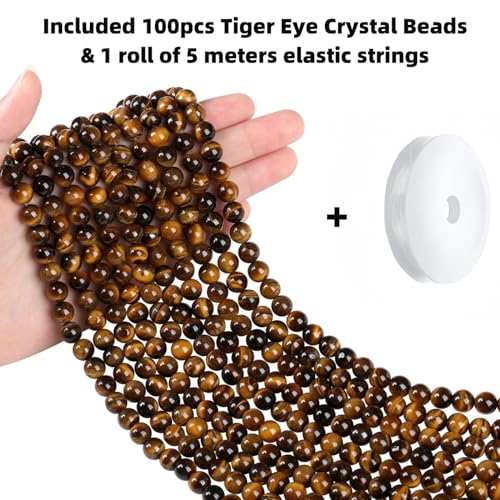 QINJIEJIE 100PCS Yellow Tigers Eye Beads 8mm Natural Stone Beads Round Loose Gemstone Bead for Bracelet Beading Crystal Jewelry Making DIY Necklace Earrings 0.32" - color: Yellow Tigers Eye, size: 100PCS