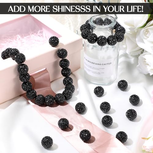 40 Pcs 20 mm Rhinestone Beads Bulk Crystal Round Disco Ball Chunky Bubblegum Beads for Pens Bracelets Charms Craft European Style Jewelry Making Supplies Christmas(Black) - color: Black