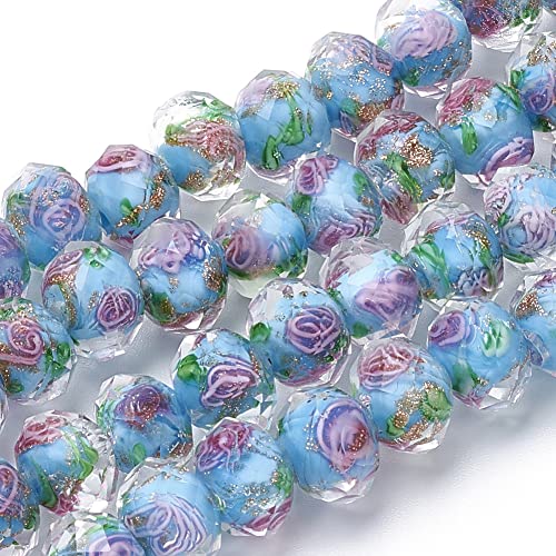 PH PandaHall 45pcs 9~12mm Gold Sand Lampwork Beads Glass Handmade Round Loose Beads for Rosary Making Jewelry Craft Making with 2mm Hole - Deep Sky Blue - color: Deep Sky Blue, size: 12mm