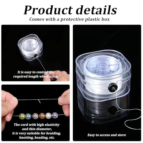 1 Roll 0.3MM 100M Crystal Elastic String Thread Cords Clear Sturdy Stretch White Thin TPU Transparent String Rope Sewing Accessories Bulk for Bracelets Jewelry Making Beading DIY Crafts - size: 0.3mm 109.36 Yards