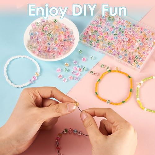 500Pcs Transparent Vowel Letter Acrylic Beads Clear Colorful Flat Round Capital Letter Alphabet Loose Spacer Beads for DIY Bracelet Necklace Keychain Jewelry Making 7x3.5mm - color: Transparent
