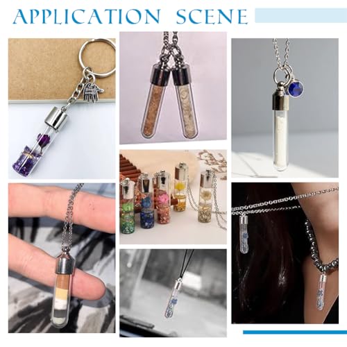 PH PandaHall 16 pcs 30mm Clear Glass Bottles Hanging Tube Wish Bottles with Golden/Silver Metal Caps for Necklace Pendant Jewelry Making, (NOT SCREWABLE, Need Glue ON)
