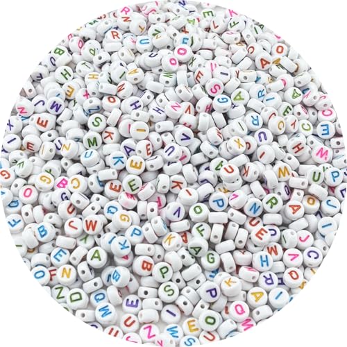 1000pcs Round Acrylic Alphabet Beads for Jewelry Making & DIY Crafts (P-Colorful Letter White Bead) - color: P-Colorful Letter White Bead