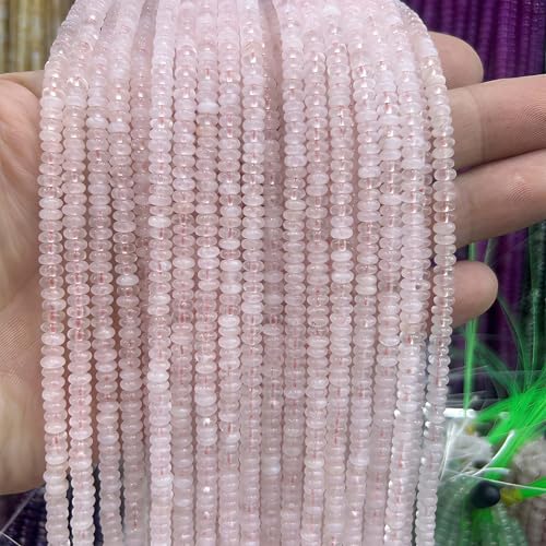 Natural Mulitcolor Rondelle Beads Natural Stone Disk Beads Loose Gemstone Spacer Bead for DIY Bracelet Necklace Jewelry Making（4 * 2mm 1 Strand 150pcs Pink） - color: Pink