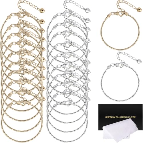 20 Pcs Snake Charm Bracelet Chain Adjustable Charm Bracelet Kit 3mm Dainty Snake Chain Bracelets Chain with Heart Lobster Clasp Extender Chain for Christmas DIY Women Jewelry Making Gifts Supplies - color: Mixed color Style A, size: 6.5 Inches 20Pcs
